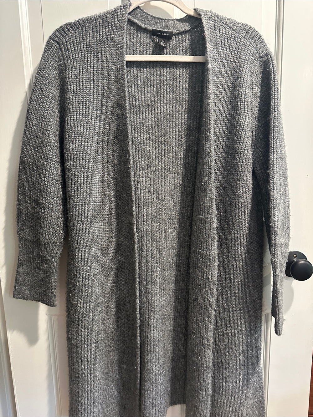 Halogen Long Open-Front Ribbed Cardigan - Gray